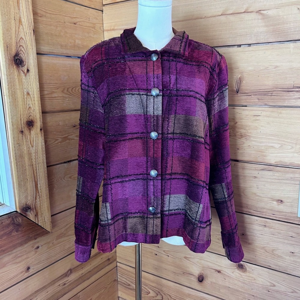 Tapestry Jacket Shacket Womens Extra Large Plum Plaid Woven Christopher & Banks